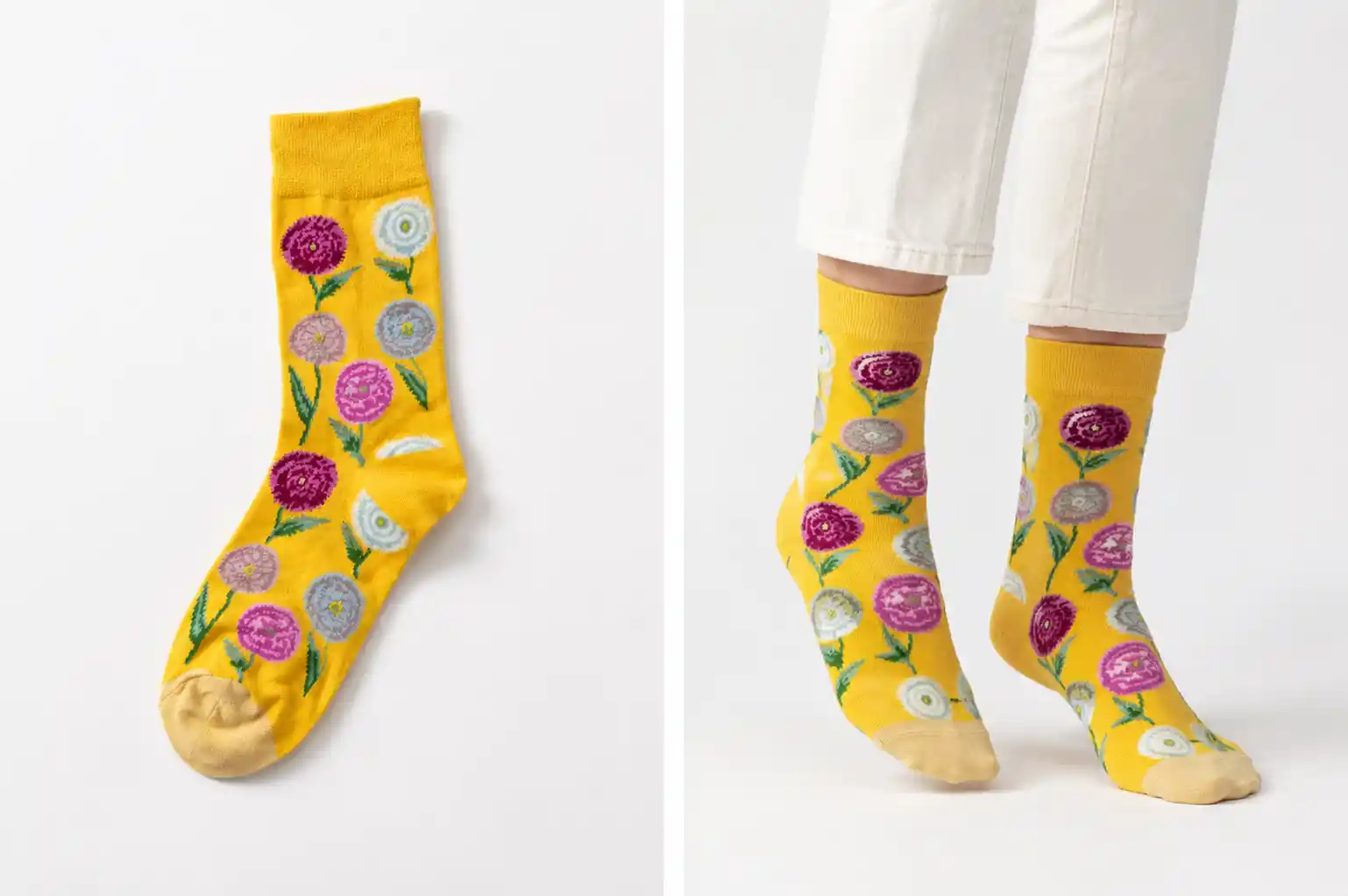 Persona con medias amarillas de diseño