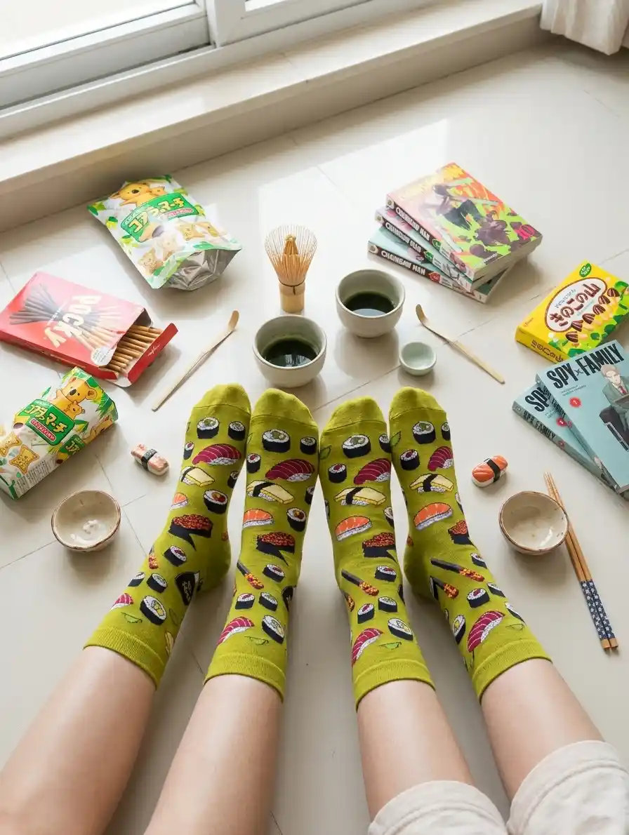 Persona con medias de sushi